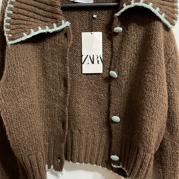Zara Contrast Topstitching Knit Cardigan - Picture 14 of 16